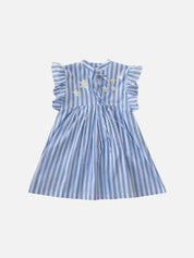 Blue and white striped dress with star patterns on a white background
