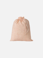 Red and Beige drawstring bag on a white background