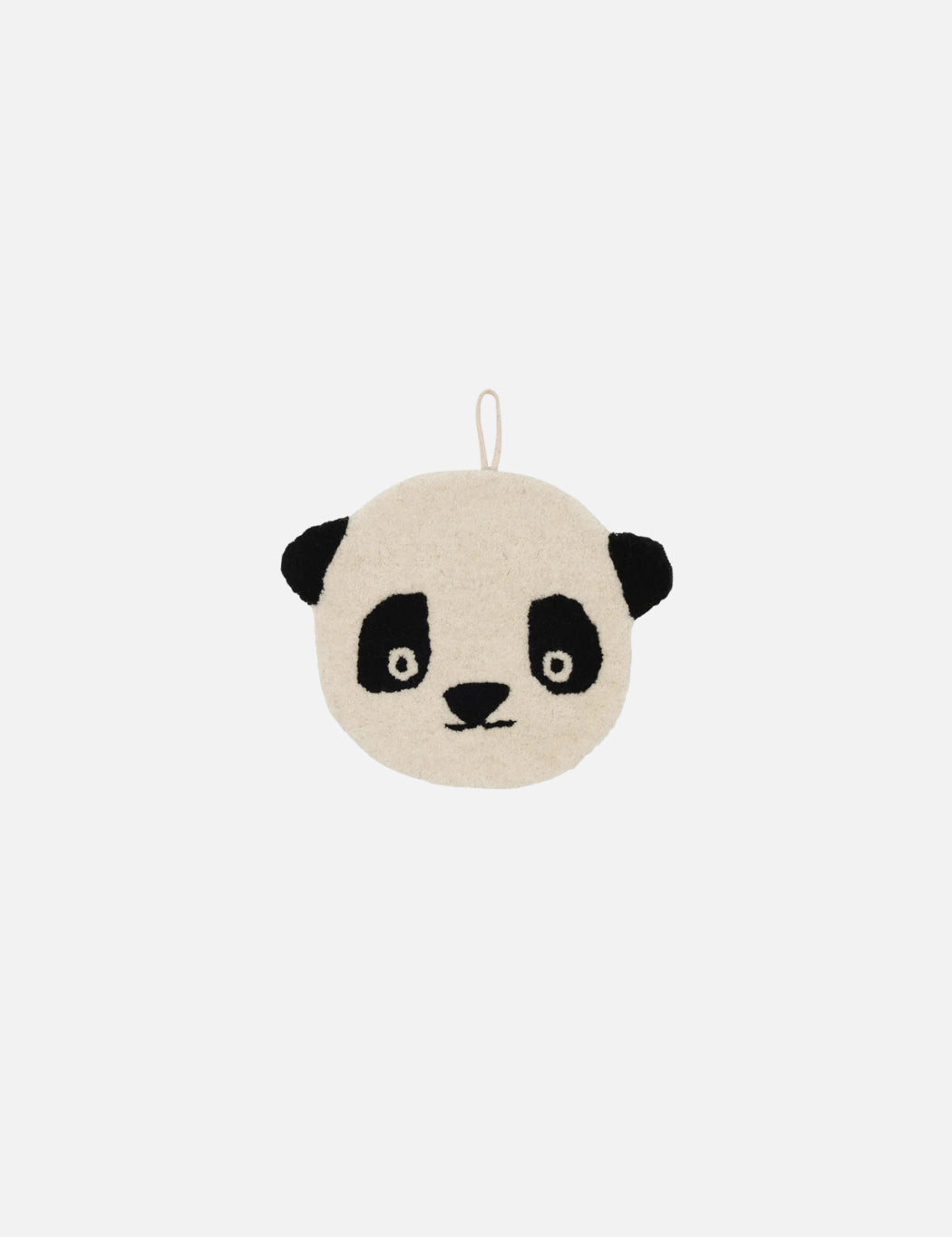 Panda-shaped decorative wall hanging on a grey background
