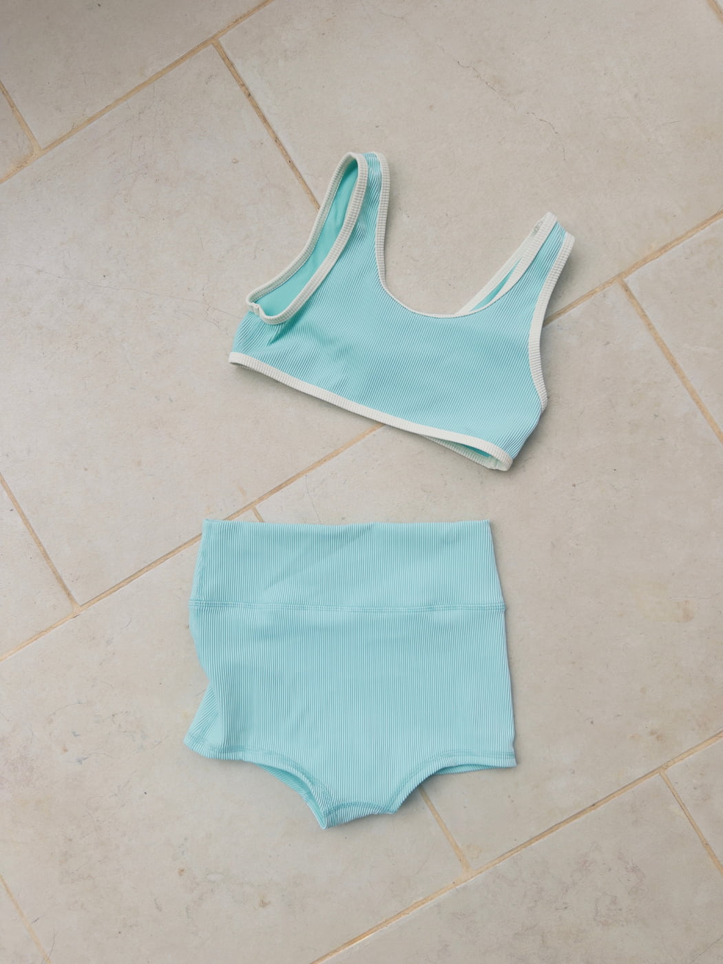 Rib Scoop Bikini Top - Aqua