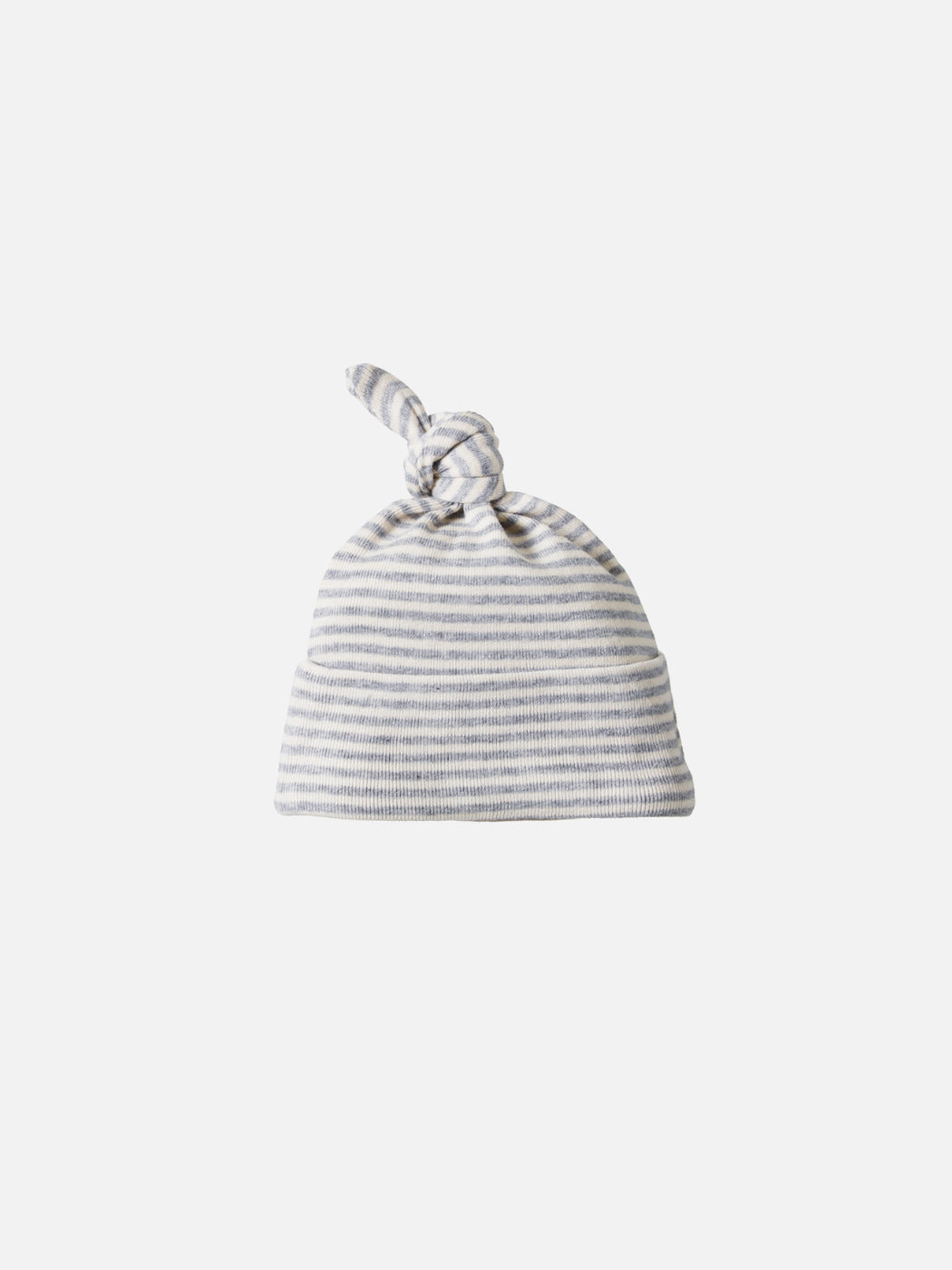 Cotton Knotted Beanie - Grey Marle Stripe